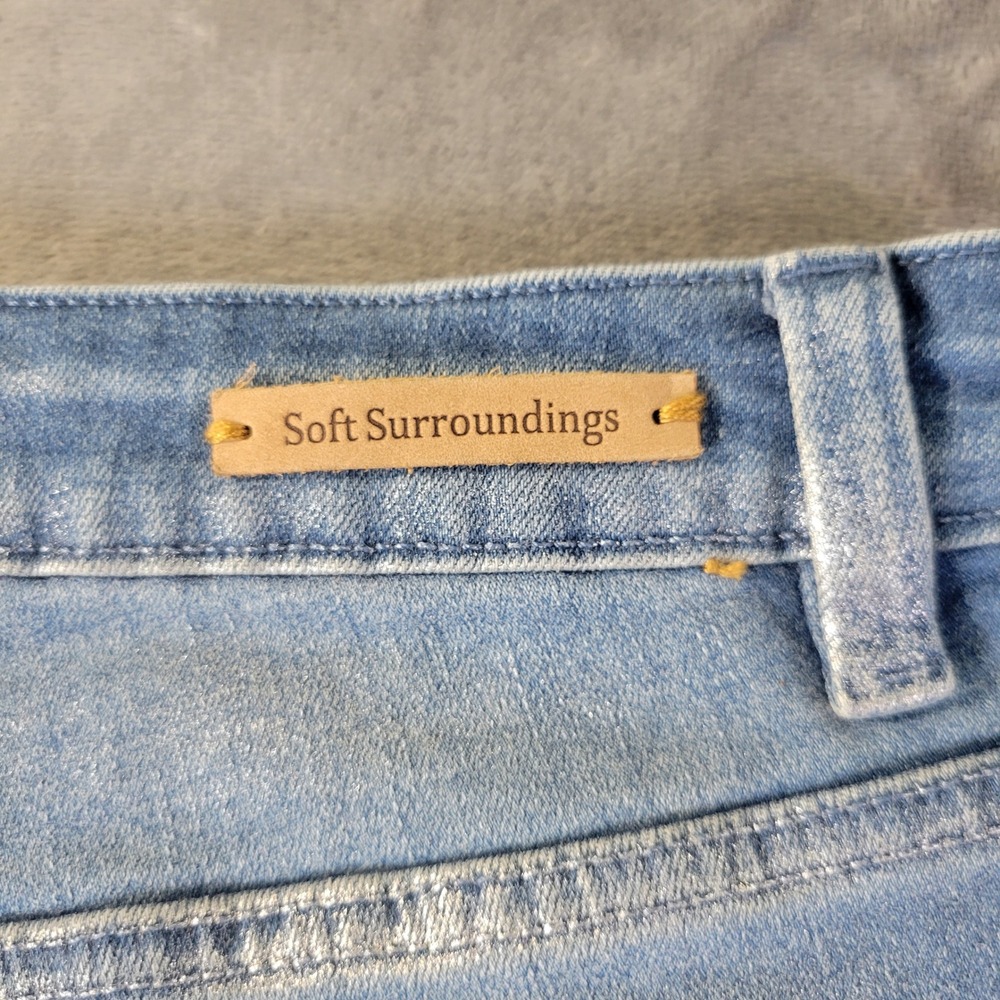 Soft Surroundings Metallic Shimmer Slim Leg Jeans Blue Silver High Rise Size 8 - Picture 8 of 10
